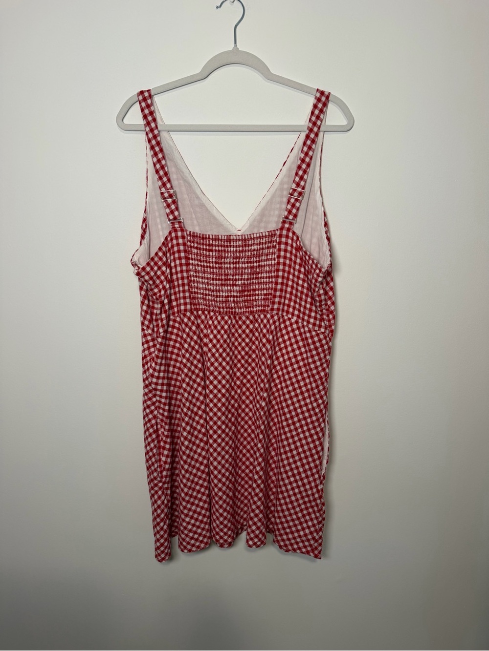 Abercrombie Red Gingham Mini V-Neck Dress Linen Summer Cottage XXL - Picture 4 of 7